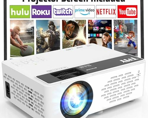 TMY Mini Projector, Upgraded Bluetooth Projector with Screen, 1080P Full HD Portable Projector, Movie Projector Compatible with TV Stick Smartphone/HDMI/USB, indoor & outdoor use