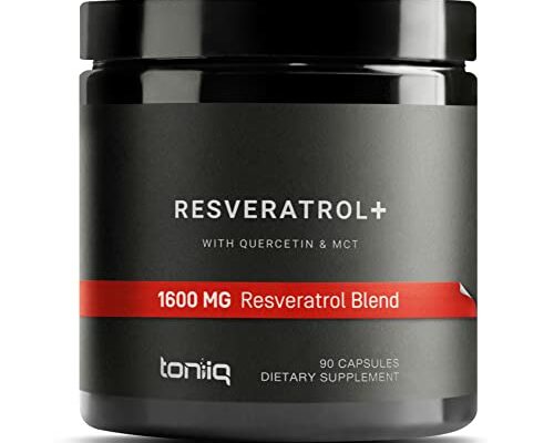 Toniiq 1600mg Resveratrol Blend - Ultra High Purity and 3rd Party Tested - with MCT Oil for Added Bioavailability - Optimal NAD Supplement