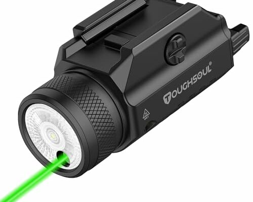 TOUGHSOUL 1200 Lumens Picatinny Rail Mount Pistol Light Green Laser Combo, White LED Flashlight with Green Beam Powered by Built in Rechargeable Battery