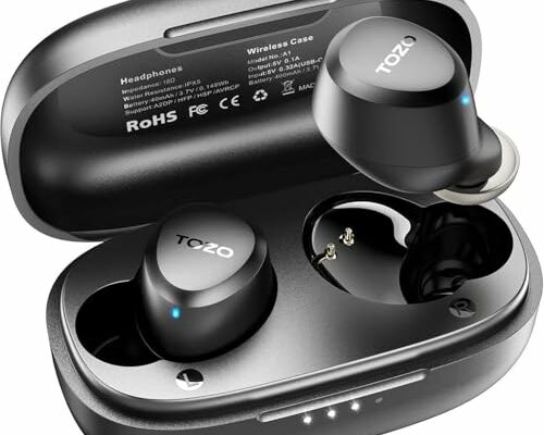 TOZO A1 Mini Wireless Earbuds Bluetooth 5.3 in Ear Light-Weight Headphones Built-in Mic Calls, IPX5 Waterproof, Immersive Premium Sound Connection Headset with Charging Case, 32 Preset EQs via APP