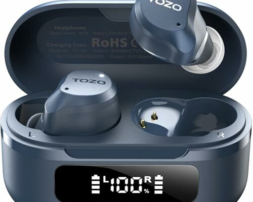 TOZO Hybrid Active Noise Cancelling Wireless Earbuds, 6 Mics ENC Clear Call, IPX8 Waterproof, in Ear Bluetooth 5.3 Headphones Stereo Bass Ear Buds 59H Playtime with LED Display 32 EQs via APP