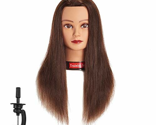 Traininghead 20-22" Female 100% Human Hair Mannequin Head Hair Styling Training Head Cosmetology Manikin Head Doll Head for Hairdresser with Free Clamp (brown)（14-16'' ）