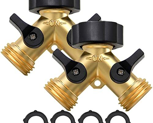 Twinkle Star Garden Hose Splitter 2 Way Heavy Duty, Y Connector Brass Garden Hose Adapter, Hose Bib Splitter with 2 Extra Rubber Washers, Water Hose Splitter, Hose Spigot, Connectors & Accessories