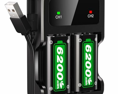 Ukor Fast Charging 2x6200mWh Rechargeable Battery Packs with Charger for Xbox One/Xbox Series X|S Xbox One S/Xbox One X/Xbox One Elite Wireless Controller, Lasting Intelligent Protection