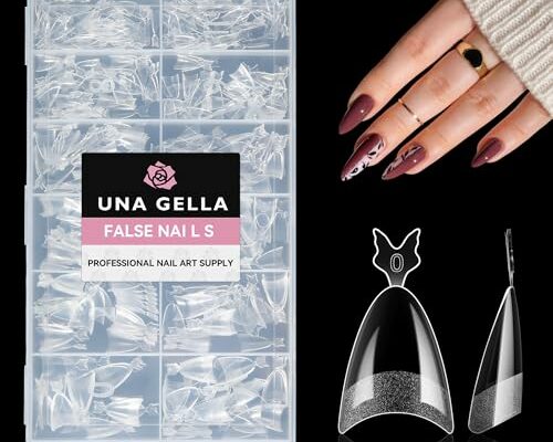 UNA GELLA Almond Nail Tips, 312PCS Half Cover Almond Shape Nail Tips Soft Gel x Tips 12 Sizes Pre-shape Acrylic Clear False Nails with Handles for Press on Nails Extension DIY Home Salon