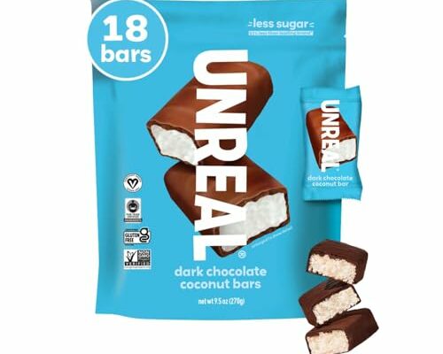 UNREAL Dark Chocolate Coconut Bars (Value Size Bag) | Vegan, 3g Sugar, & 3 Simple Ingredients | Non-GMO, Gluten Free, & Fair Trade | 9.5oz