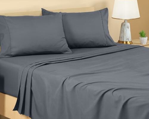 Utopia Bedding Queen Sheet Set - Brushed Microfiber - Soft Bed Sheets for Queen Size Bed Set - Luxury Bedding Sheets with Fitted Sheet, Flat Sheet & 2 Pillow Cases - Deep Pocket (Grey)