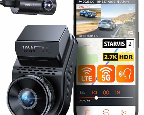 Vantrue S1 Pro 2.7K Dual Dash Cam Front and Rear, 5G WiFi 60FPS Hidden Dash Camera w/HDR Night Vision, STARVIS 2, Optional Remote Live View, GPS, Voice Control, 24/7 Parking Mode, Support 512GB Max