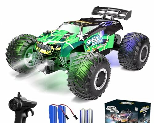 Vensico Remote Control Car RC Cars All Terrain Monster Truck, Outdoor 2WD Off Road Hobby RC Truck with 2 Rechargeable Batteries and Colorful Light, 20Km/h Fast RC Car Toys Gift for Kids Boys