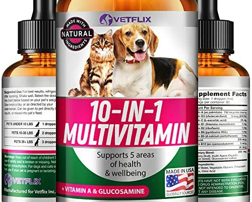 Vetflix Pet Vitamins 10-in-1 Made in USA - Natural Glucosamine for Dogs & Cats, Essential Multivitamin Blend for Pet Joint Health, Longevity, Gut & Immune Health - All Ages, Breeds and Sizes 2 fl oz