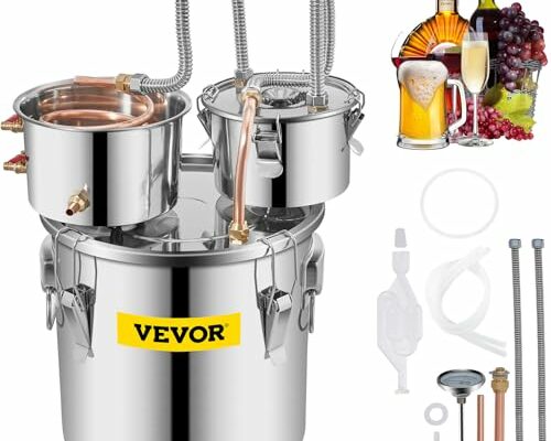 VEVOR Alcohol Still 5GAL/20L, Alcohol Distiller with Thumper Keg, Distillery Kit for Alcohol with Copper Tube & Build-in Thermometer & Water Pump