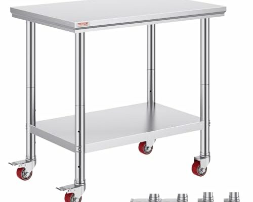 Vevor Mophorn Stainless Steel Work Table 36x24 Inch with 4 Wheels, Casters Heavy Duty Food Prep Worktable for Commercial Kitchen Restaurant, Silver