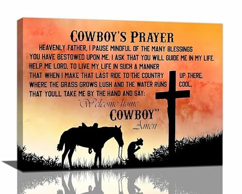 Vintage Cowboy Wall Art Western Cowboy Prayer Wall Decor Christian Cross Horse Cowboy Sign Pictures Canvas Print Painting Artwork Home Decorations for Bedroom Living Room Office Bathroom 16"x12"