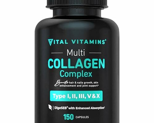 Vital Vitamins Multi Collagen for Women & Men - Type I, II, III, V, X - Grass Fed, Non-GMO - 150 Capsules