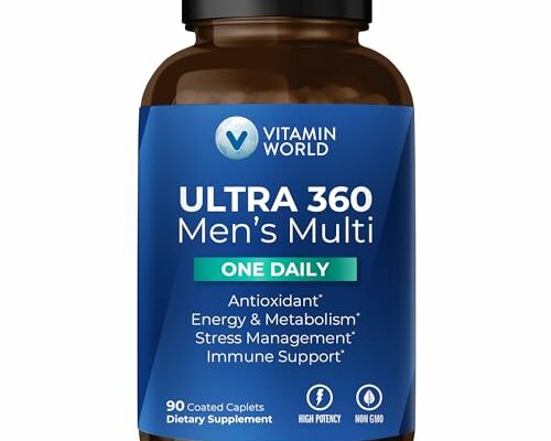 Vitamin World Ultra 360 Multivitamin for Men One Daily, Men's Multivitamin with Minerals, Herbs & Antioxidants, Daily Supplement with Vitamin A, C, D, E & Zinc for Energy & Immune Support, 90 Caplets