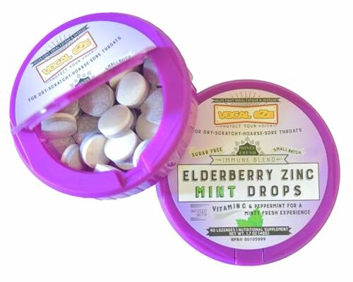 Vocal Eze Elderberry Mint with Vitamin C and Zinc (40) | Lozenges to Relieve Sore, Hoarse, Fatigue, Dryness of Throat | Voice Support, Sugar Free