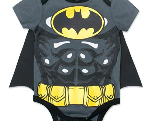 WARNER BROS DC Comics Justice League Batman Newborn Baby Boys Bodysuit and Cape Batman/Grey 0-3 Months