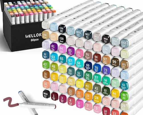 WELLOKB Alcohol Markers, 80 Colors Dual Tip Blender Art Markers for Coloring, Illustrations, and Sketching, Alcohol Markers Set, Alcohol Based Markers with Carrying Case