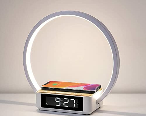 WILIT Bedside Lamp,Night Lamp for Bedroom with Alarm Clock,Touch Lamp with Wireless Charger,Wake-up Light,3-Grade Dimmable Nightstand Light,Birthday Gifts for Her,Gifts for Mom,Daughter,Girlfriend