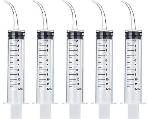 Wisdom Teeth Syringe, 5 Pack Irrigation Dental Syringes with Measure Scale & Curved Tip for Dental Care Liquid Oral Tonsil Stone