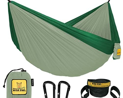 Wise Owl Outfitters Camping Hammock - Camping Essentials, Portable Hammock w/Tree Straps Up to 500lbs, Hammock for Outside, Hiking, and Travel - Double, Sage and Dark Green