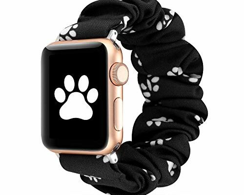 Women Scrunchie Bands Compatible with Apple Watch Band 38mm 40mm 41mm, Cute Pattern Printed Bracelet Replacement Wristbands for iWatch Series SE 7 6 5 4 3 2 1 (Dog paw, 38/40/41mm)