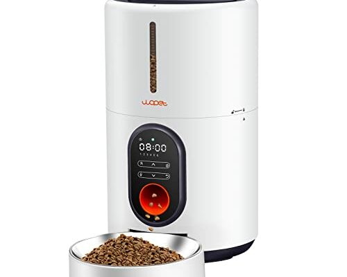 WOPET Automatic Cat Feeder, 4L Dog Food Dispenser with Stainless Steel Bowl, Timed Pet Feeder with Portion Control, Voice Recorder for Cat and Small Dogs, Up to 1-6 Meals Per Day