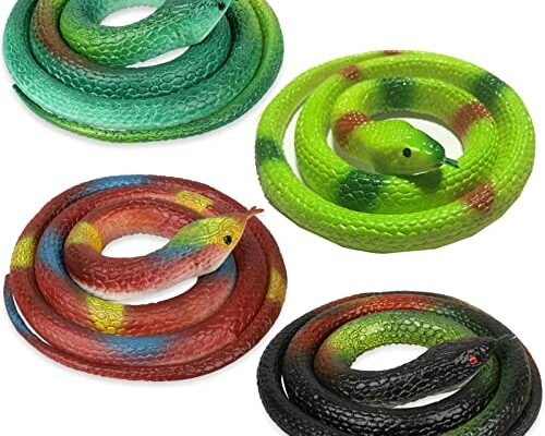 Xsltkby Rubber Snakes to Keep Birds Away - 4 PCS Realistic Fake Rubber Snake for Garden Props to Scare Birds, Squirrels and Mice