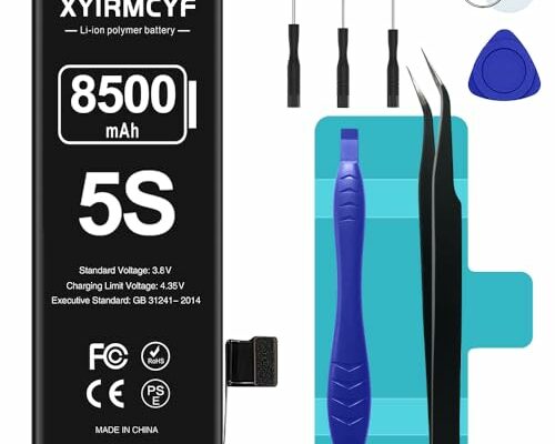 XYIRMCYF 8500mAh Super Capacity Battery Compatible with iPhone 5S/5C, 0 Cycle Li-Polymer Replacement Battery for iPhone 5S/5C, with Professional Repair Tool Kit