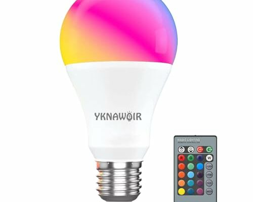 YKNAWOIR LED Color Changing Light Bulb, RGB Light Bulb 40W Equivalent, 9W A19 6500K White E26 Screw Base, Memory,Dimmable Multicolor Light Bulb for Party Bedroom Home,16 Color Choices - Remote Control