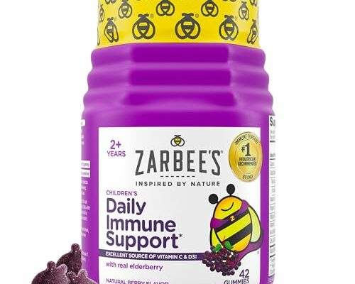 Zarbee's Children's Daily Immune Support Gummies with Real Elderberry + Vitamins A, C, D, E & Zinc to Help Promote a Healthy Immune System, No Artificial Flavors, Gluten-Free, 42 ct