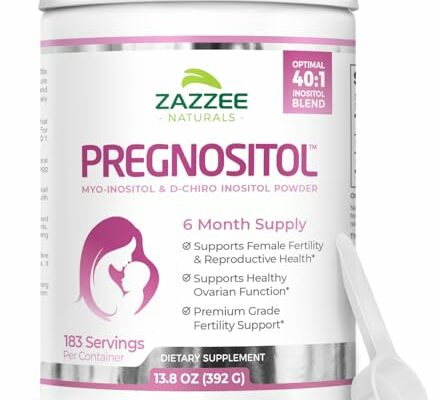 Zazzee PREGNOSITOL Powder, 6 Month Supply, Myo-Inositol and D-Chiro-Inositol 40:1 Fertility Blend, Free Scoop for Exact Dosage, Premium Balanced Formula, 183 Servings, Vegan, All-Natural and Non-GMO