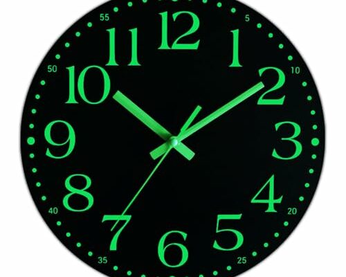 Ziprote Wall Clock, 12 Inch Wall Clock Battery Operated, Glow in Dark Wall Clock,Night Light Wall Clock, Non-Ticking Wall Clocks for Living Room Kitchen Office Bedroom