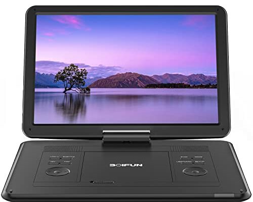 17.5" Portable DVD Player with 15.6" Large HD Screen, 6 Hours Rechargeable Battery, Support USB/SD Card/Sync TV and Multiple Disc Formats, High Volume Speaker,Black