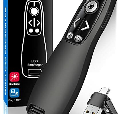 2-in-1 USB Type C Presentation Clicker Wireless Presenter Remote for PowerPoint, Powerpoint Clicker with Volume Control PowerPoint Slide Advancer for Mac, Computer, Laptop-E600