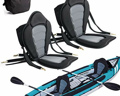 2 Pack of Kayak Seat Deluxe Padded Canoe Backrest Seat Sit On Top Cushioned Back Support SUP Paddle Board Seats with Detachable Storage Bag 4 Adjustable Straps for Kayaking Canoeing Rafting Fishing