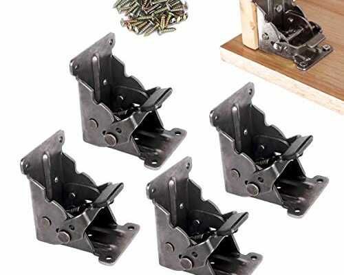 4 Pack Folding Brackets, TopDirect Lock Extension Support Bracket Foldable Self Lock Hinges with Screws for Table Bed Leg Feet