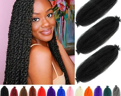 Afro Twist Hair 24 Inch 3 Packs, Springy Afro Twist Hair Pre Fluffed Spring Twist Hair Pre Stretched Wrapping Hair for Soft Locs Hair Extensions (24 Inch (Pack of 3), 1B#)