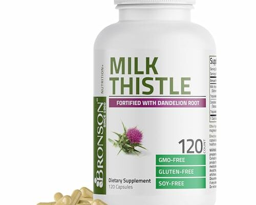 Bronson Milk Thistle Silymarin Marianum & Dandelion Root Liver Health Support, Antioxidant Support, Detox, 120 Capsules