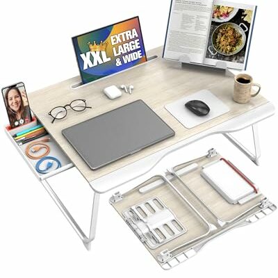 Cooper Mega Table Plus [Premium XXL Extra Large] Laptop Lap Desk & Book Stand | Multifunctional Foldable Lap Desk, Laptop Desk for Bed, Portable Desk, Laptop Pad, Lapdesk Laptop Lap Tray (White Oak)