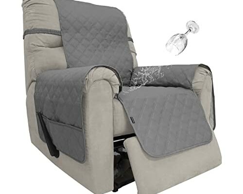 Easy-Going Sofa Slipcover Waterproof Recliner Chair Cover Non-Slip Fabric Couch Cover for Living Room Washable Furniture Protector for Pets Kids Children Dog Cat (Recliner, Gray), 23"