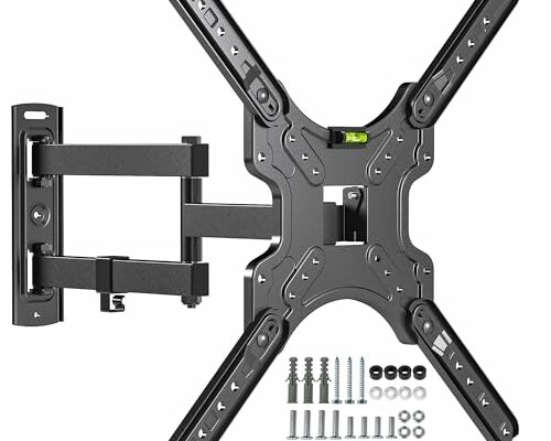 Full Motion TV Wall Mount for Most 26-55 Inch TVs, Corner Wall Mount TV Bracket with Tilt Swivel and Articulating, Single Stud Center Design Fits Flat/Curved TVs, Max VESA 400x400mm Up to 77 lbs