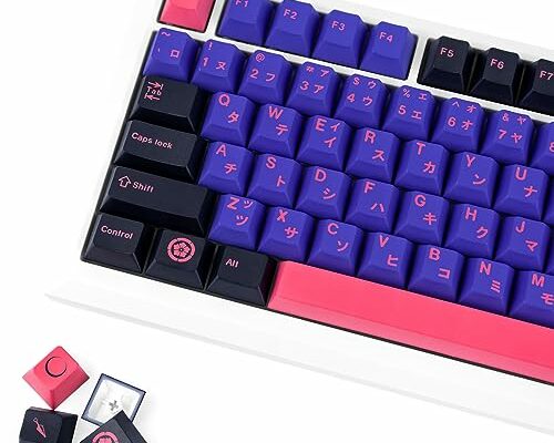 GEKUCAP 129 Keys Black Purple Keycaps, Ninja Japanese PBT Custom Keycaps, Cherry Profile Dye Sublimation Keycap Set for Cherry MX Gateron Kailh Switches Mechanical Keyboard