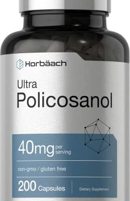 Horbäach Policosanol 40mg | 200 Capsules | Non-GMO and Gluten Free