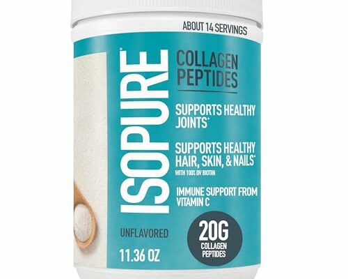 Isopure Collagen Peptides Powder, Lactose Free, Gluten Free, with Vitamin C, Unflavored, 20g Collagen Peptides Per Serving, 11.36 Oz, 14 Servings