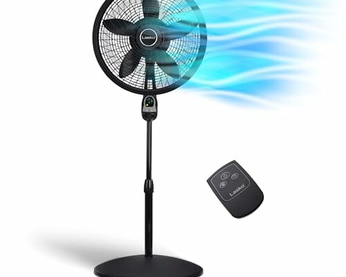 Lasko Oscillating Cyclone Pedestal Fan, Adjustable Height, Timer, Remote Control, 3 Speeds, for Bedroom, Living Room, Home Office, 18", Black, 1843