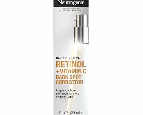 Neutrogena Rapid Tone Repair Retinol + Vitamin C Dark Spot Corrector Face Serum, Daily Anti-Wrinkle Dark Spot Corrector to Brighten & Even Tone, Mineral-Oil & Dye-Free, White, 1 oz