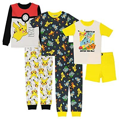 Pokemon Boys’ 6-Piece Snug-Fit Cotton Pajamas Set, Poke Treasure, 6