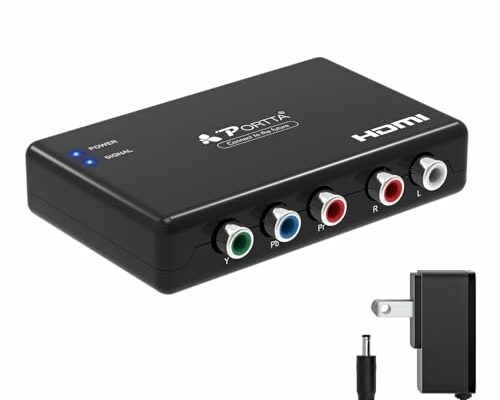 Portta Component to HDMI Converter, YPbPr RGB + R/L Audio to HDMI Converter v1.3 Support 1080P 2 Channel LPCM for HDTV PS2 PS3 HDVD Player Wii Xbox (Component to HDMI) (Converter Without HDMI Cable)