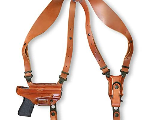 Premium Leather Horizontal Shoulder Holster System with Single Magazine Carrier for Sigg P365 Micro Compact with Out Rail 9mm 3.1" Barrel, Right Hand Draw, Brown Color #1329#